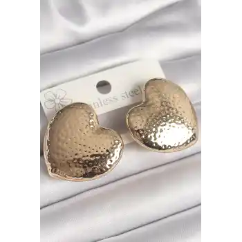 Pirinç Gold Renk İşlemeli Kalp Model Kadın Küpe