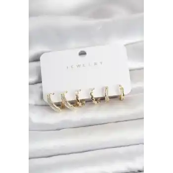 Pirinç Gold Renk Kadın Küpe Seti
