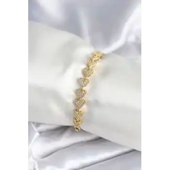 Pirinç Gold Renk Kalp Model Kadın Bileklik