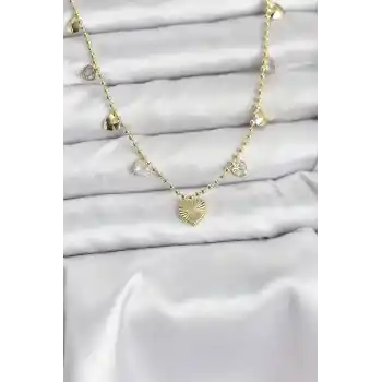 Pirinç Gold Renk Kalp Model Kadın Kolye