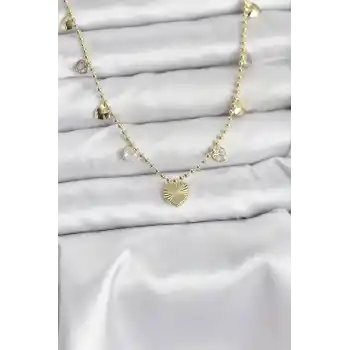 Pirinç Gold Renk Kalp Model Kadın Kolye