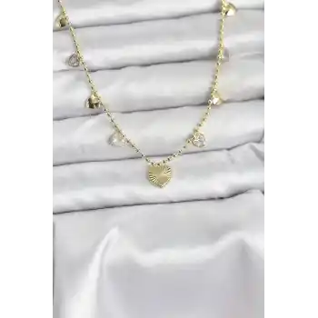 Pirinç Gold Renk Kalp Model Kadın Kolye