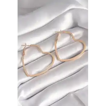 Pirinç Gold Renk Kalp Model Kadın Küpe