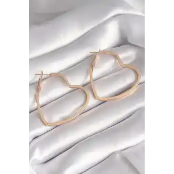 Pirinç Gold Renk Kalp Model Kadın Küpe