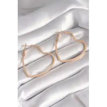 Pirinç Gold Renk Kalp Model Kadın Küpe