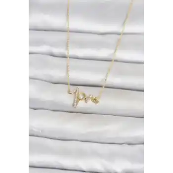 Pirinç Gold Renk Kalp Ritmi Model Kadın Kolye