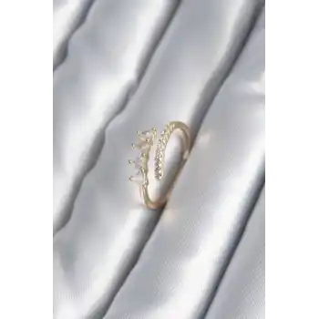 Pirinç Gold Renk Kalp Zirkon Taş Detay Kadın Yüzük