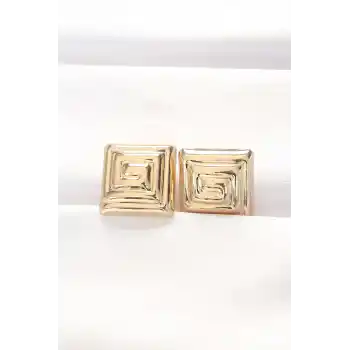 Pirinç Gold Renk Kare Form Küpe