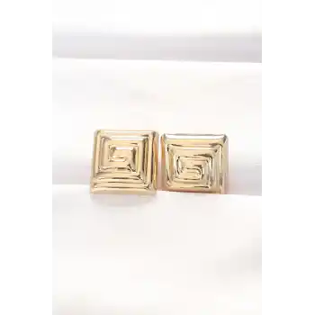 Pirinç Gold Renk Kare Form Küpe