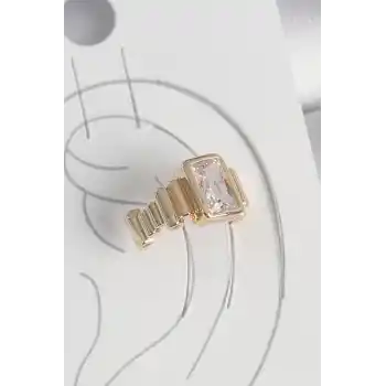 Pirinç Gold Renk Kare Zirkon Taşlı Kadın Kıkırdak Küpe