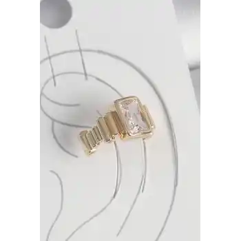 Pirinç Gold Renk Kare Zirkon Taşlı Kadın Kıkırdak Küpe