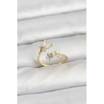 Pirinç Gold Renk Kelebek Model Kadın Yüzük