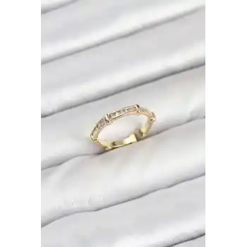 Pirinç Gold Renk Kemik Model Zirkon Taşlı Kadın Yüzük