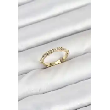 Pirinç Gold Renk Kemik Model Zirkon Taşlı Kadın Yüzük