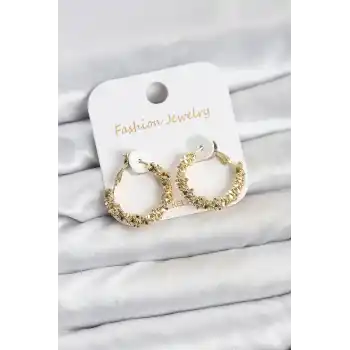 Pirinç Gold Renk Küçük Tırtıklı Halka Model Kadın Küpe