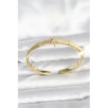 Pirinç Gold Renk Kutup Yıldızı Model Kadın Kelepçe Bileklik