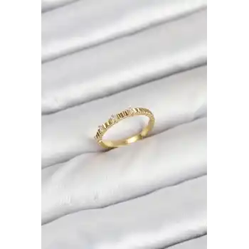 Pirinç Gold Renk Lazer Kesim Kadın Yüzük