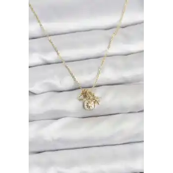 Pirinç Gold Renk Minimal Charmlı Kadın Kolye