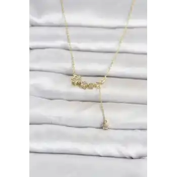 Pirinç Gold Renk Minimal Sallantılı Yıldız Model Kadın Kolye