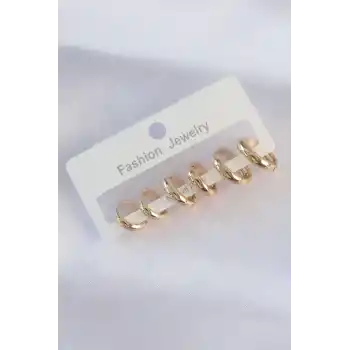 Pirinç Gold Renk Oval Bombeli Küpe Seti
