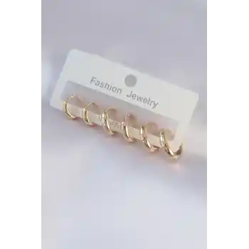 Pirinç Gold Renk Oval Küpe Seti