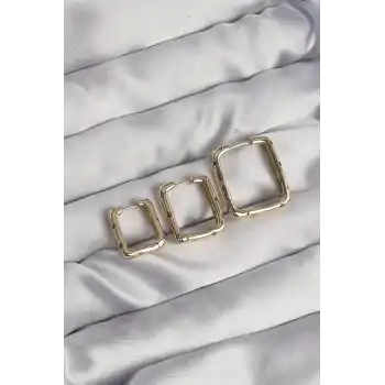 Pirinç Gold Renk Renkli Zirkon Taşlı Kare Model Küpe Seti