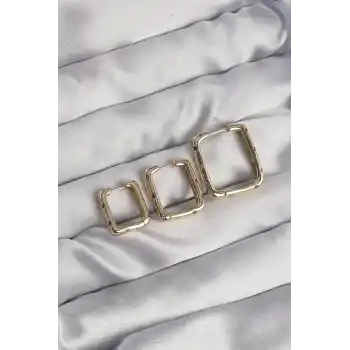 Pirinç Gold Renk Renkli Zirkon Taşlı Kare Model Küpe Seti