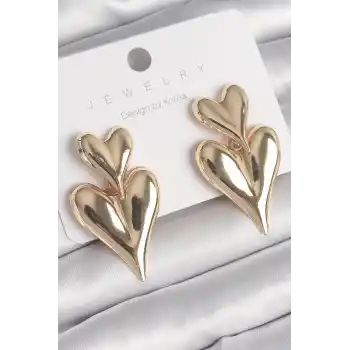 Pirinç Gold Renk Sallantı Kalp Model Kadın Küpe