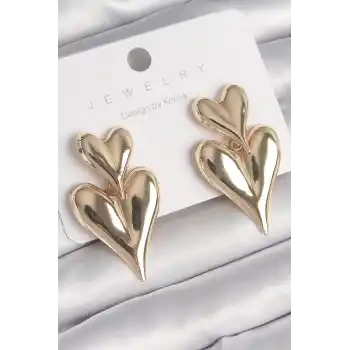 Pirinç Gold Renk Sallantı Kalp Model Kadın Küpe