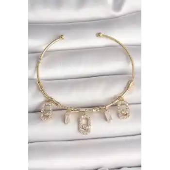 Pirinç Gold Renk Sallantı Zirkon Taşlı Messika Figür Charm Kadın Bileklik