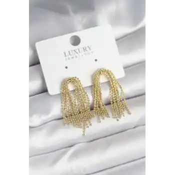 Pirinç Gold Renk Sallantılı Kadın Küpe