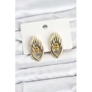 Pirinç Gold Renk Sarmal Damla Model Vintage Kadın Küpe