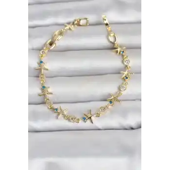Pirinç Gold Renk Sıralı Deniz Yıldızı Model Kadın Bileklik