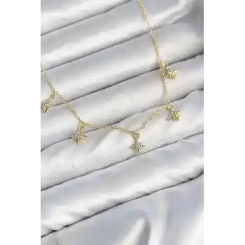 Pirinç Gold Renk Sıralı Minimal Kutup Yıldızı Model Kadın Kolye