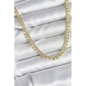 Pirinç Gold Renk Sıralı Topçuk Model Kadın Kolye