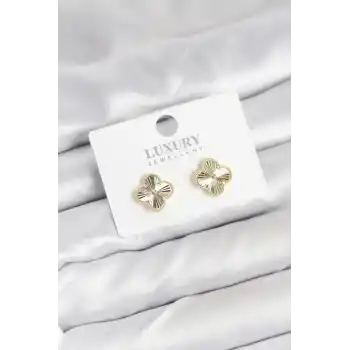 Pirinç Gold Renk Tekli Yonca Kadın Küpe