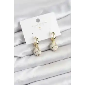 Pirinç Gold Renk Topçuk Model Mineli Halka Kadın Küpe