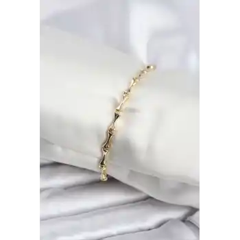 Pirinç Gold Renk VIP Seri İnce Kemik Model Zirkon Taşlı Kadın Bileklik