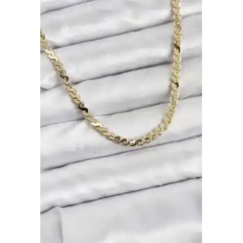 Pirinç Gold Renk Yassı Zincir Kadın Kolye