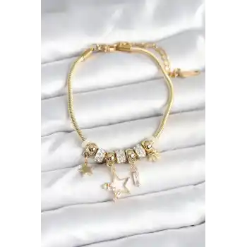 Pirinç Gold Renk Yıldız Charmlı Kadın Bileklik