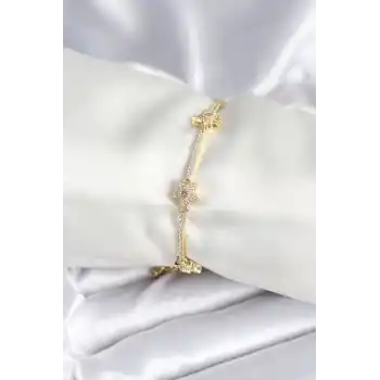 Pirinç Gold Renk Yıldız Model Kadın Bileklik