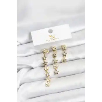 Pirinç Gold Renk Yıldız Model YSX Trio Küpe Seti