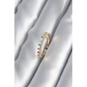 Pirinç Gold Renk Zirkon Taş Detay Kadın Yüzük