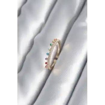 Pirinç Gold Renk Zirkon Taş Detay Kadın Yüzük