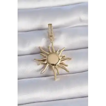 Pirinç Gold Renk Zirkon Taş Detaylı Güneş Model Ajda Charm