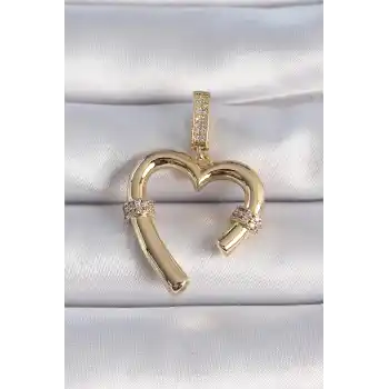 Pirinç Gold Renk Zirkon Taş Detaylı Kalp Figür Ajda Charm