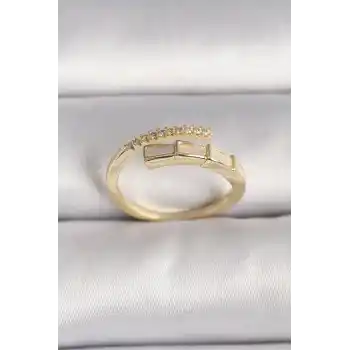 Pirinç Gold Renk Zirkon Taş Detaylı Yılan Model Ayarlanabilir Yüzük