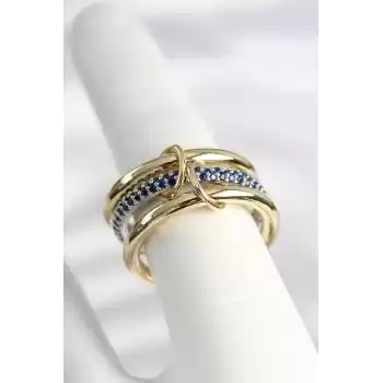 Pirinç Gold Renk Zirkon Taşlı 3Lü Kadın Yüzük