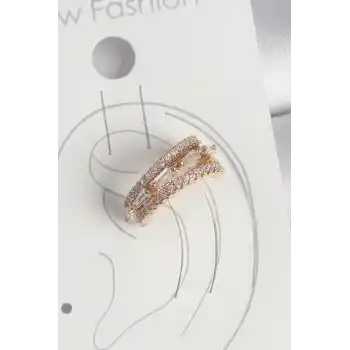 Pirinç Gold Renk Zirkon Taşlı 3Lü Sıralı Model Kadın Kıkırdak Küpe