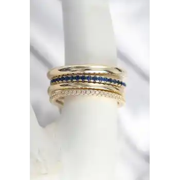 Pirinç Gold Renk Zirkon Taşlı 4Lü Kadın Yüzük